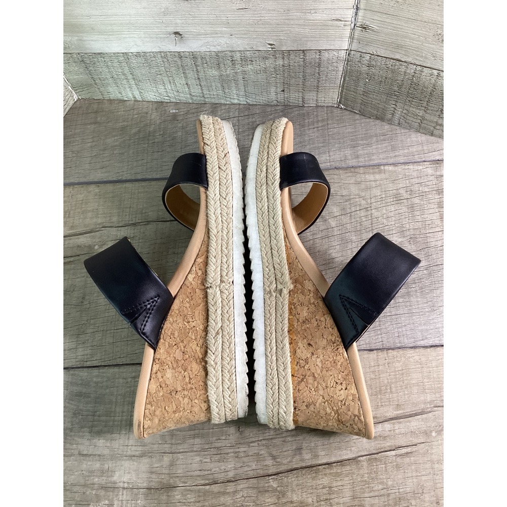Dolce Vita Emara Black Leather Cork Espadrille Wedge Sandals Womens 8.5 - Picture 6 of 8